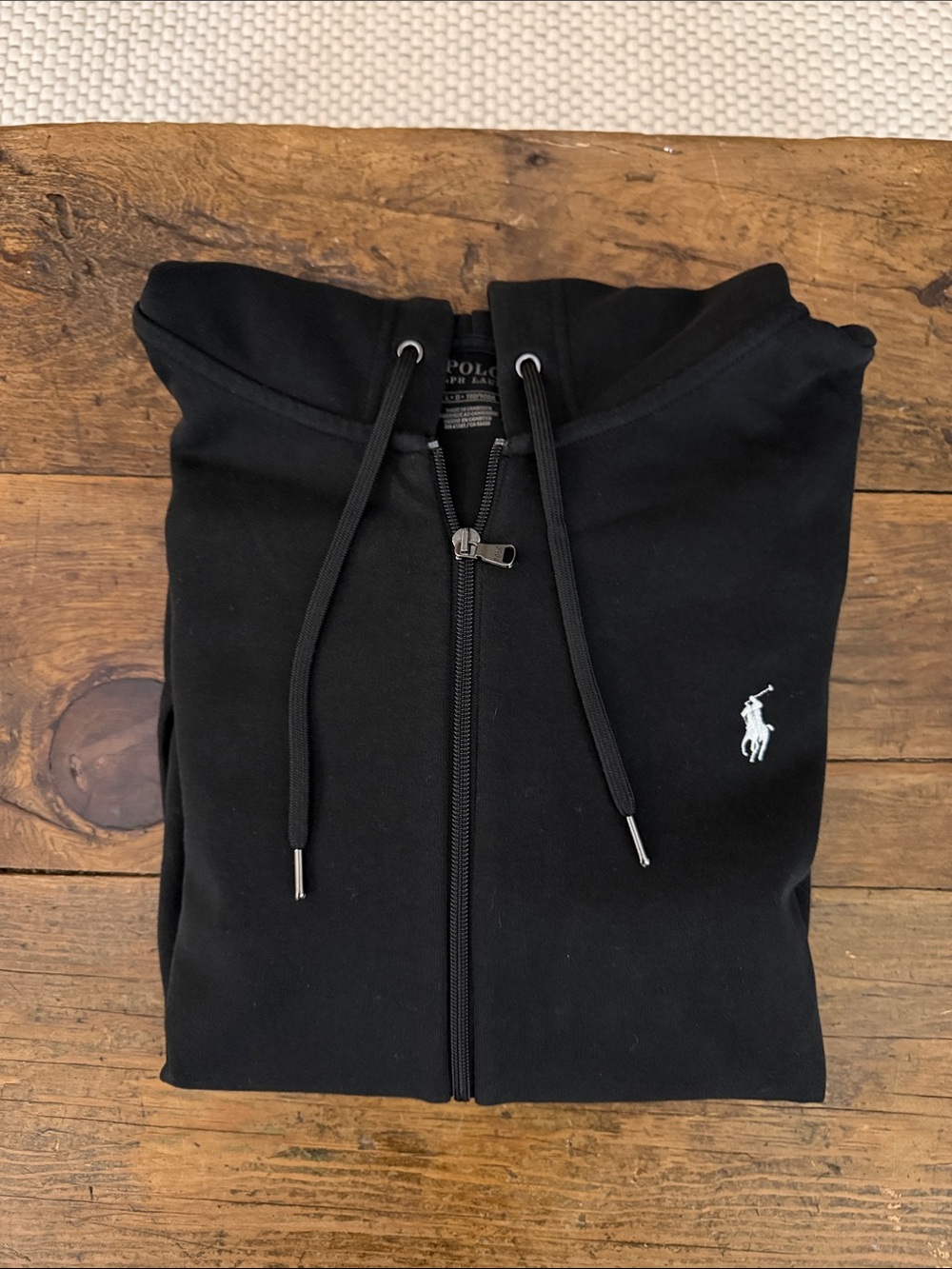 Polo Ralph Lauren Black Hooded Zip Up Sweatshirt White Pony Size L
